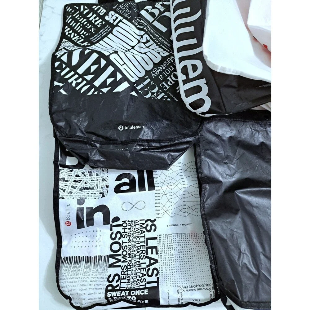 Lululemon Lot of 8 Reusable Shopping Tote Bags Medium Red Black White